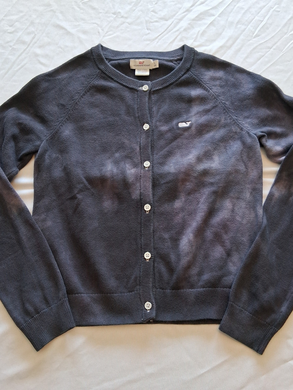 Vineyard Vines Button Up Cardigan Sweater Navy Tie-dye Girls Size Large Preppy